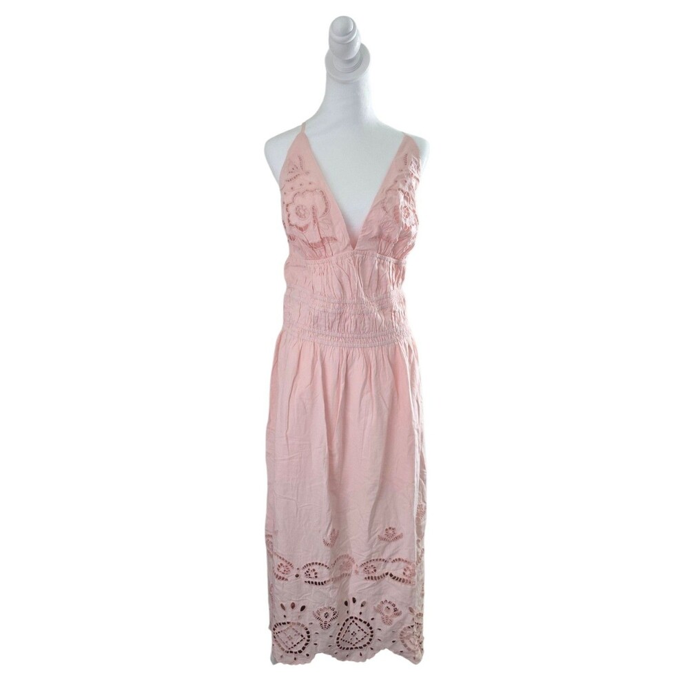 Future Collective Light Pink 100% Cotton Embroidered Maxi Dress Size M